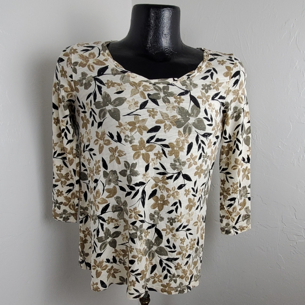 J. Jill floral top tunic t-shirt cotton long sleeve floral women cotton size XS
